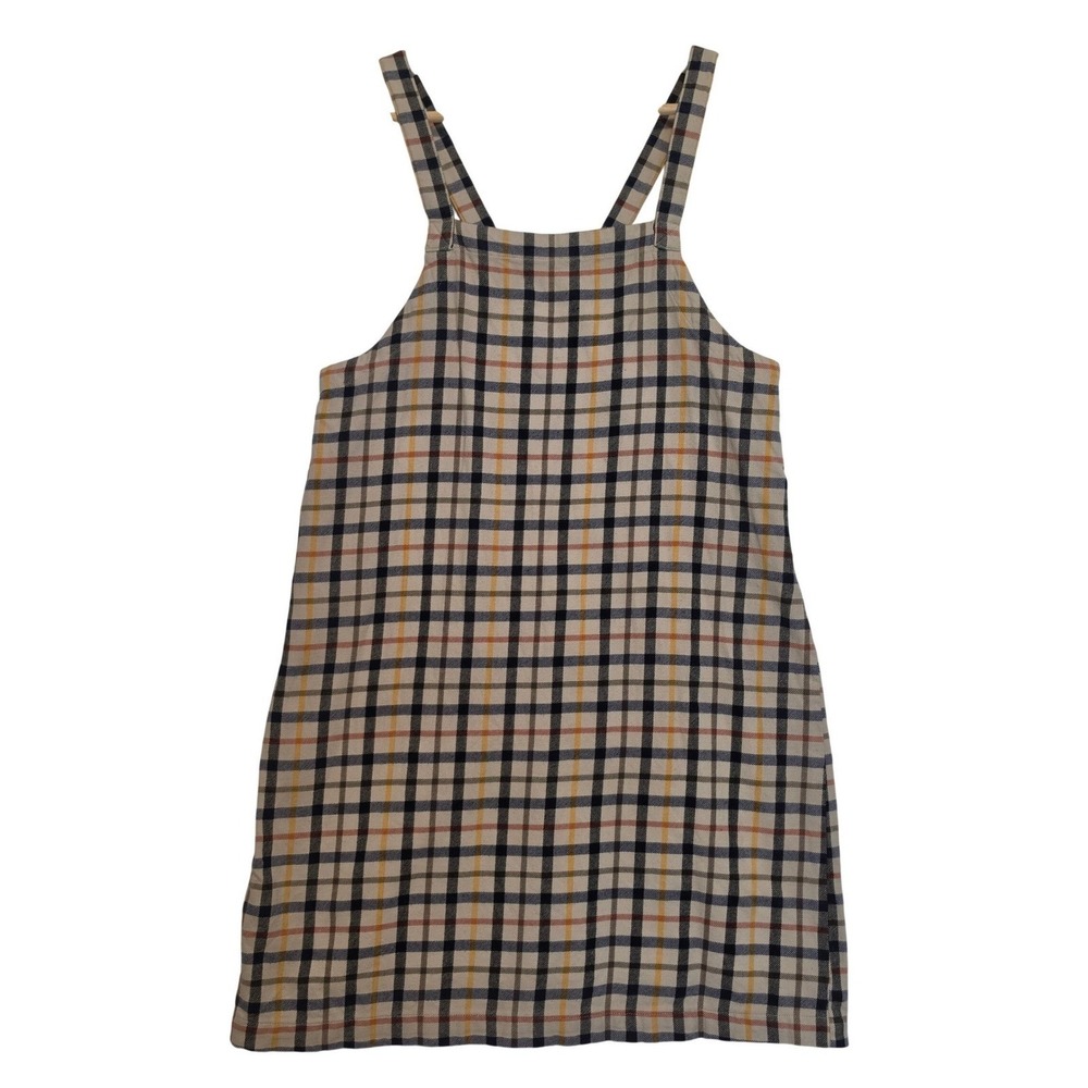 RVCA Plaid Pinafore Mini Dress Tan Navy Orange Yellow Sleeveless Size Small